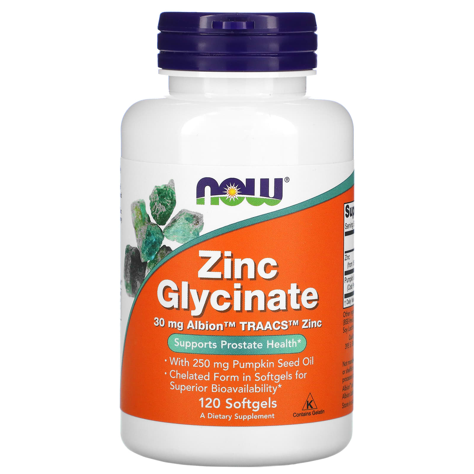 Now Foods, Zinc Glycinate 30 mg, 120 Softgels UPC 733739015549 | HiLife Vitamins