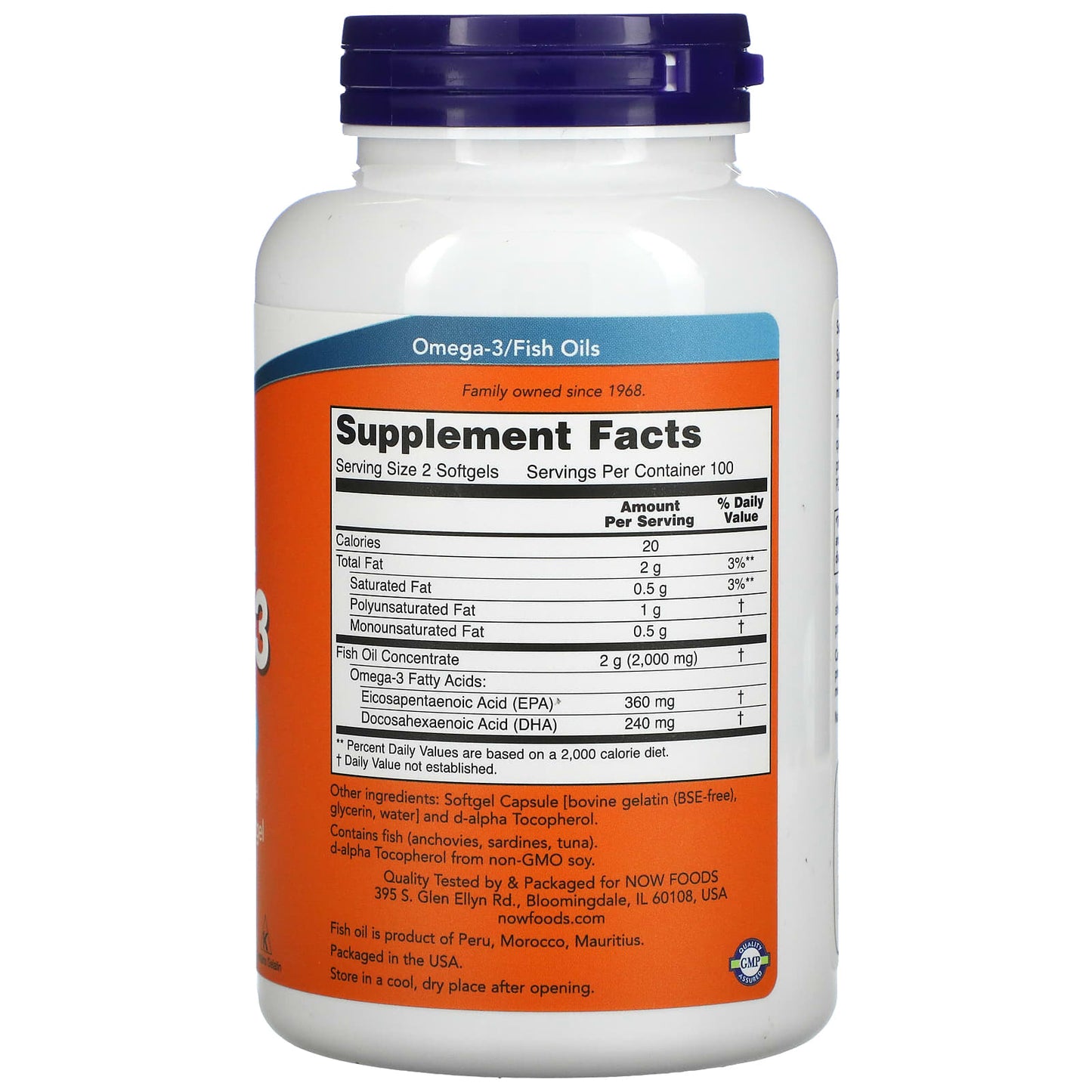 Now Foods, Molecularly Distilled, Omega-3, 180 EPA /120 DHA, 200 Softgels UPC 733739016522 | HiLife Vitamins