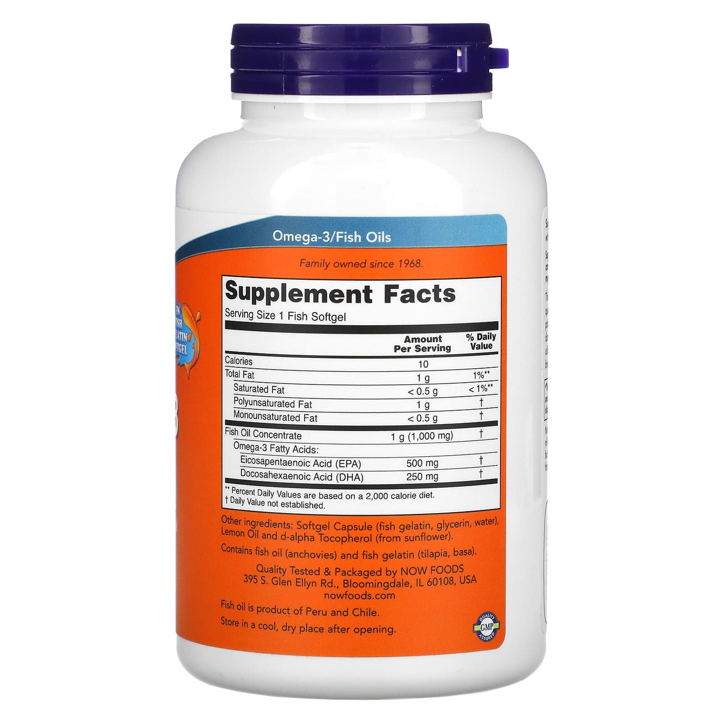 Now Foods, Ultra Omega-3, 500 EPA / 250 DHA, 180 Fish Softgels UPC 733739016652 | HiLife Vitamins