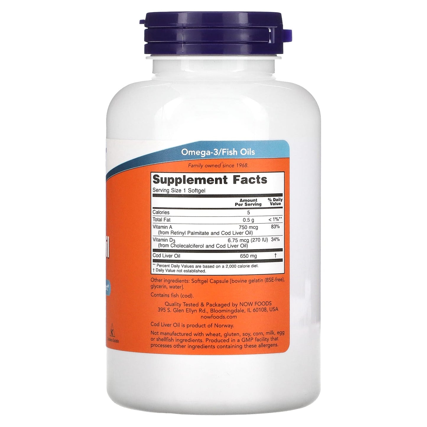 Now Foods, COD LIVER OIL 650MG, 250 Softgels UPC 733739017420 | HiLife Vitamins