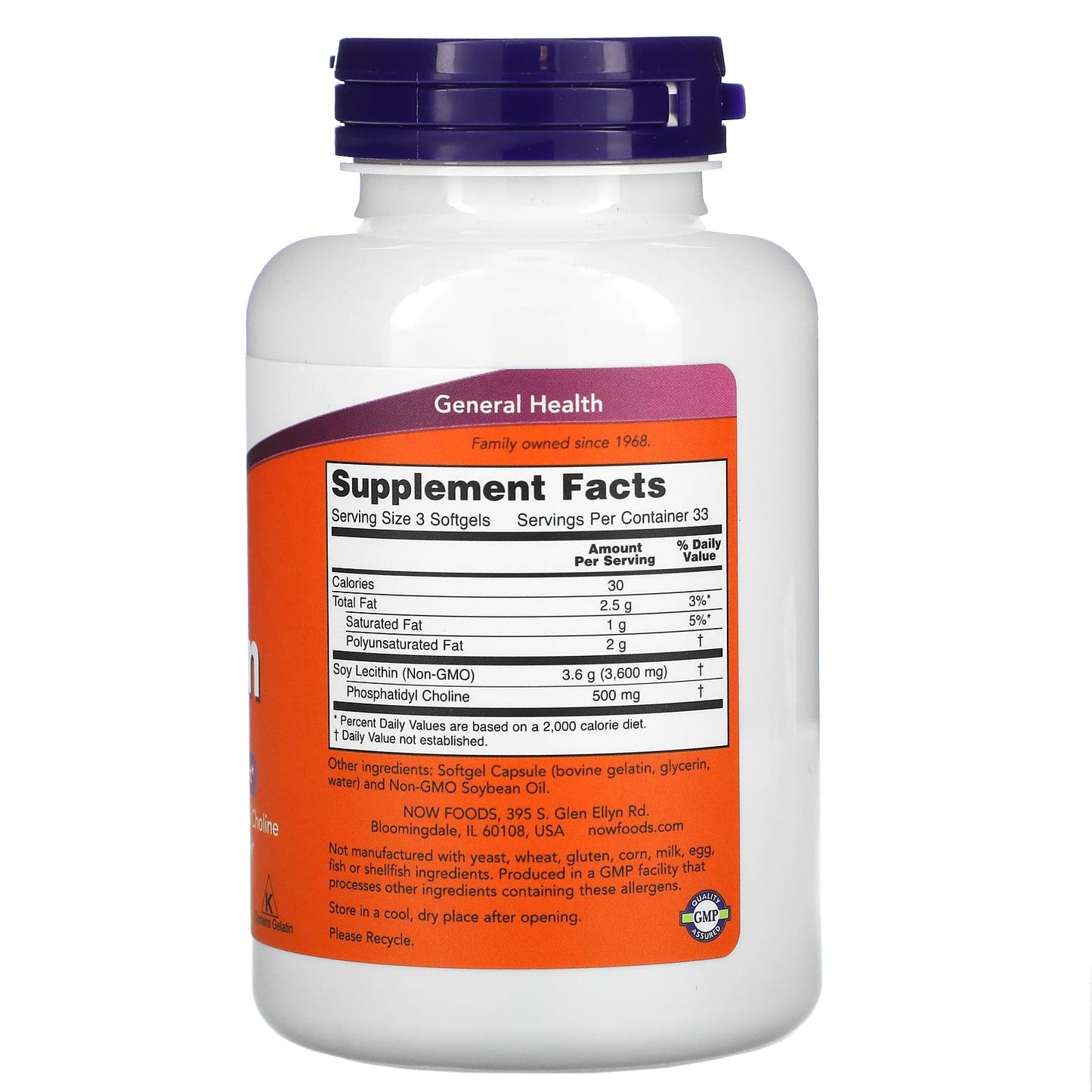 Now Foods, Lecithin, 1200 mg, 100 Softgels UPC 733739022103 | HiLife Vitamins
