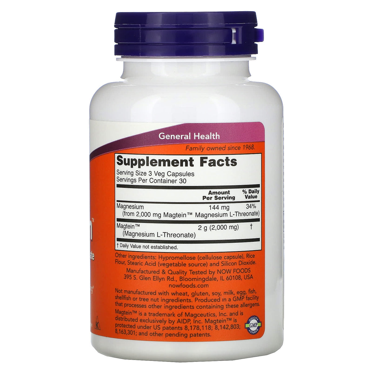 Now Foods, Magtein, 90 Veg Capsules UPC 733739023902 | Hilife Vitamins
