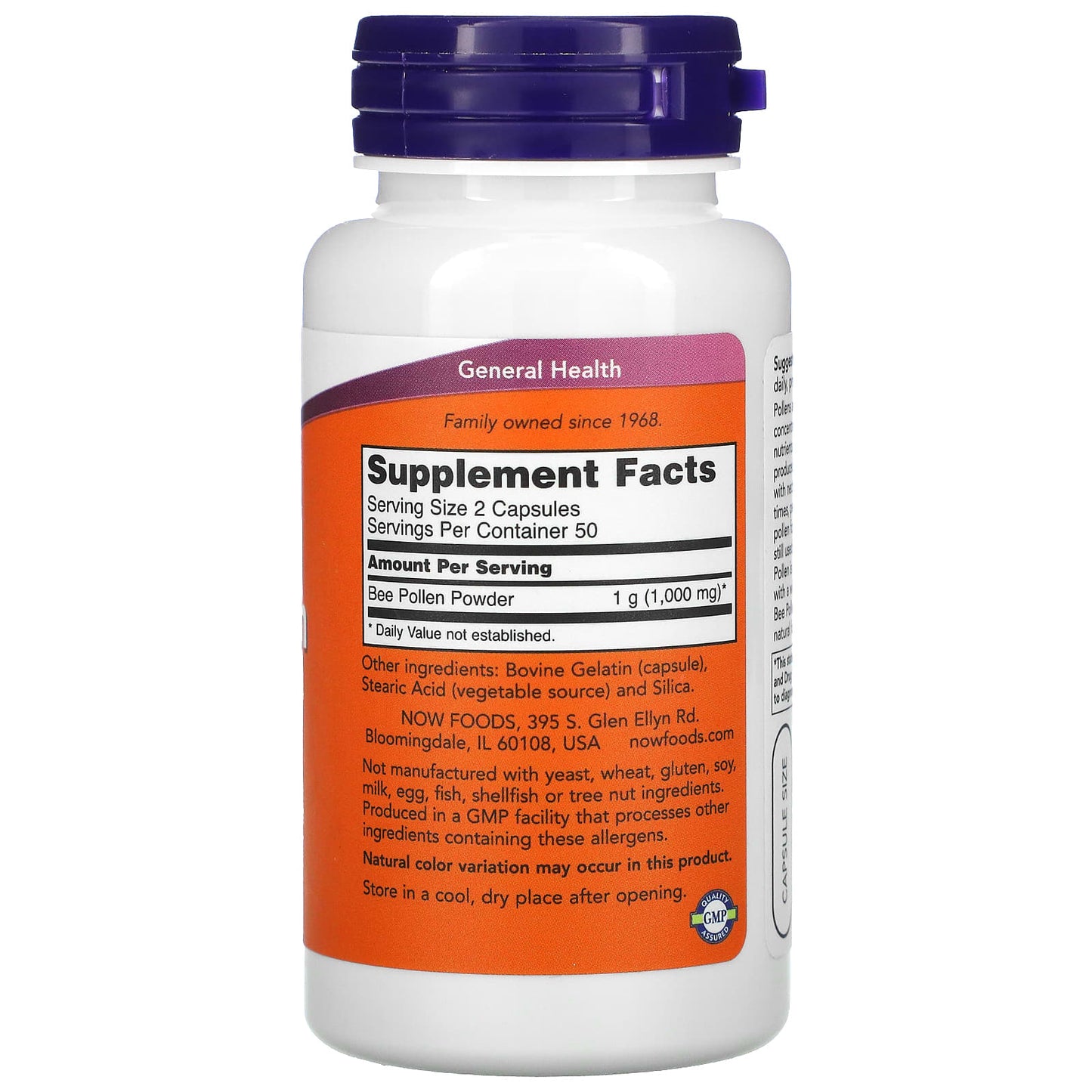 Now Foods, Bee Pollen 500 mg, 100 CAPS UPC 733739025203 | HiLife Vitamins