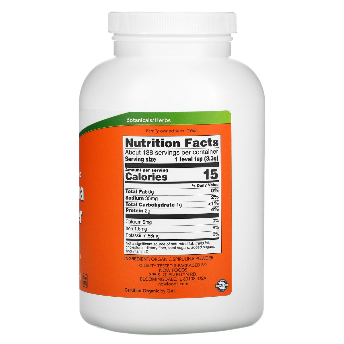 Now Foods, Certified Organic Spirulina Powder, 1 lb (454 g) UPC 733739027146 | Hilife Vitamins