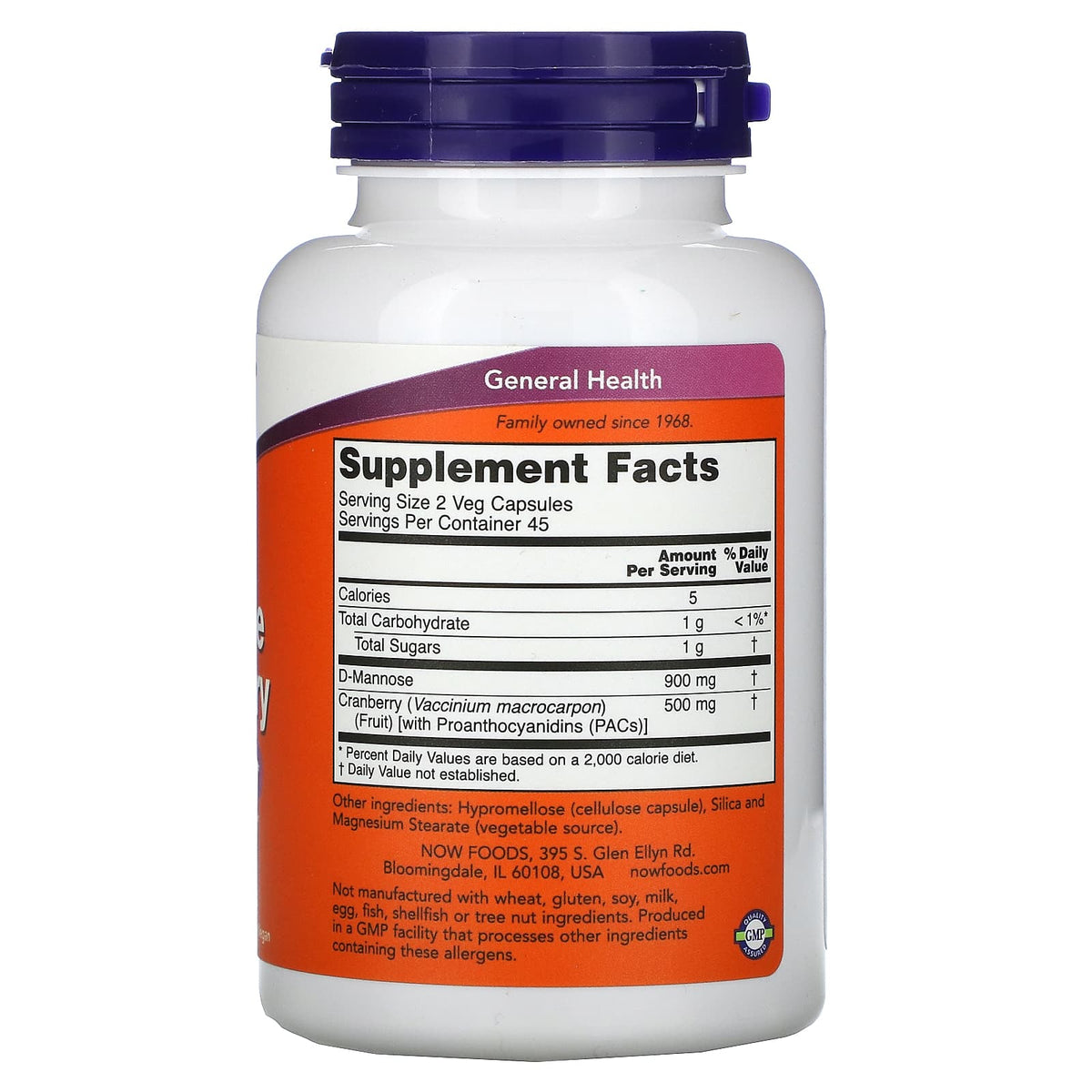 Now Foods, Mannose Cranberry 900mg/500mg 90 Vcaps, 90 Vegetarian Capsules UPC 733739028143 | Hilife Vitamins