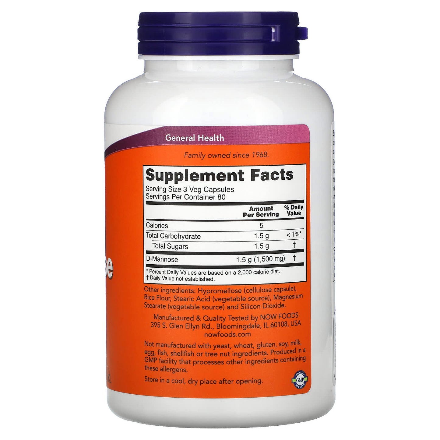 Now Foods, D-MANNOSE 500MG, 240 Veg Capsules UPC 733739028167 | HiLife Vitamins