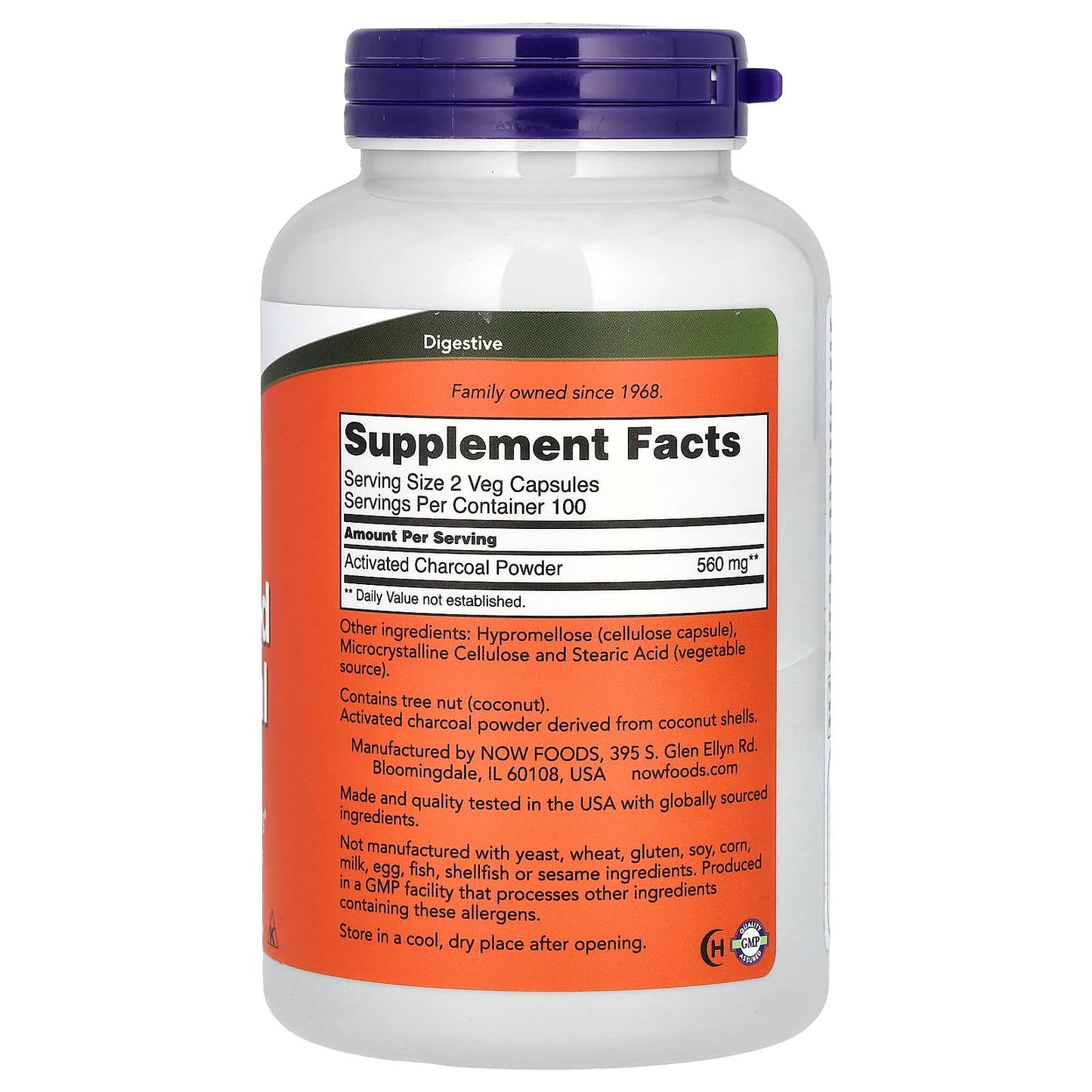 Now Foods, ACTIVATED CHARCOAL, 200 Veg Caps UPC 733739029157 | HiLife Vitamins