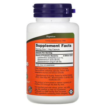 Now Foods, Acidoph/Bifidus 8 Billion, 120 Capsules UPC 733739029324 | HiLife Vitamins