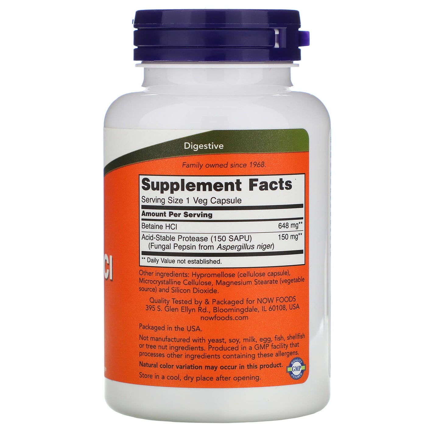 Now Foods, Betaine HCL, 648 mg, 120 Veg Capsules UPC 733739029386 | HiLife Vitamins