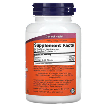 Now Foods, Quercetin With Bromelain, 120 Veg Capsules UPC 733739030702 | Hilife Vitamins