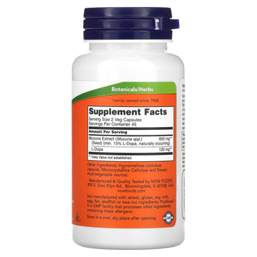 Now Foods, Dopa Mucuna, 90 Veg Capsules UPC 733739030924 | HiLife Vitamins
