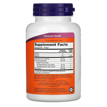 Now Foods, CoQ10 60mg with Omega-3 120 SGELS, 120 Softgels UPC 733739031662 | HiLife Vitamins