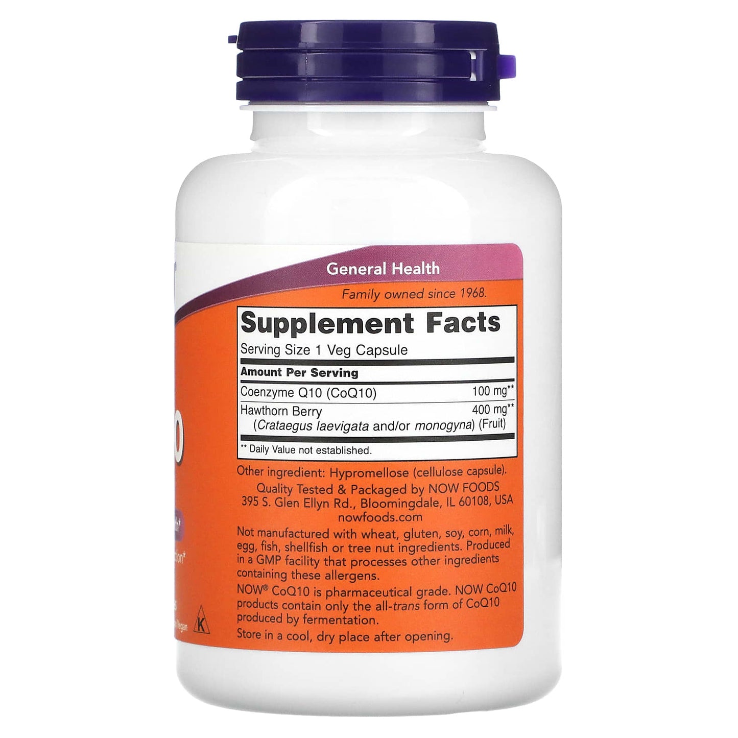 Now Foods, CoQ10 with Hawthorn Berry, 100 mg, 180 Veg Capsules UPC 733739032133 | HiLife Vitamins