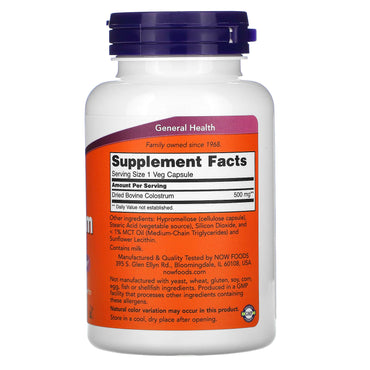 Now Foods, COLOSTRUM 500mg, 120 Capsules UPC 733739032164 | HiLife Vitamins