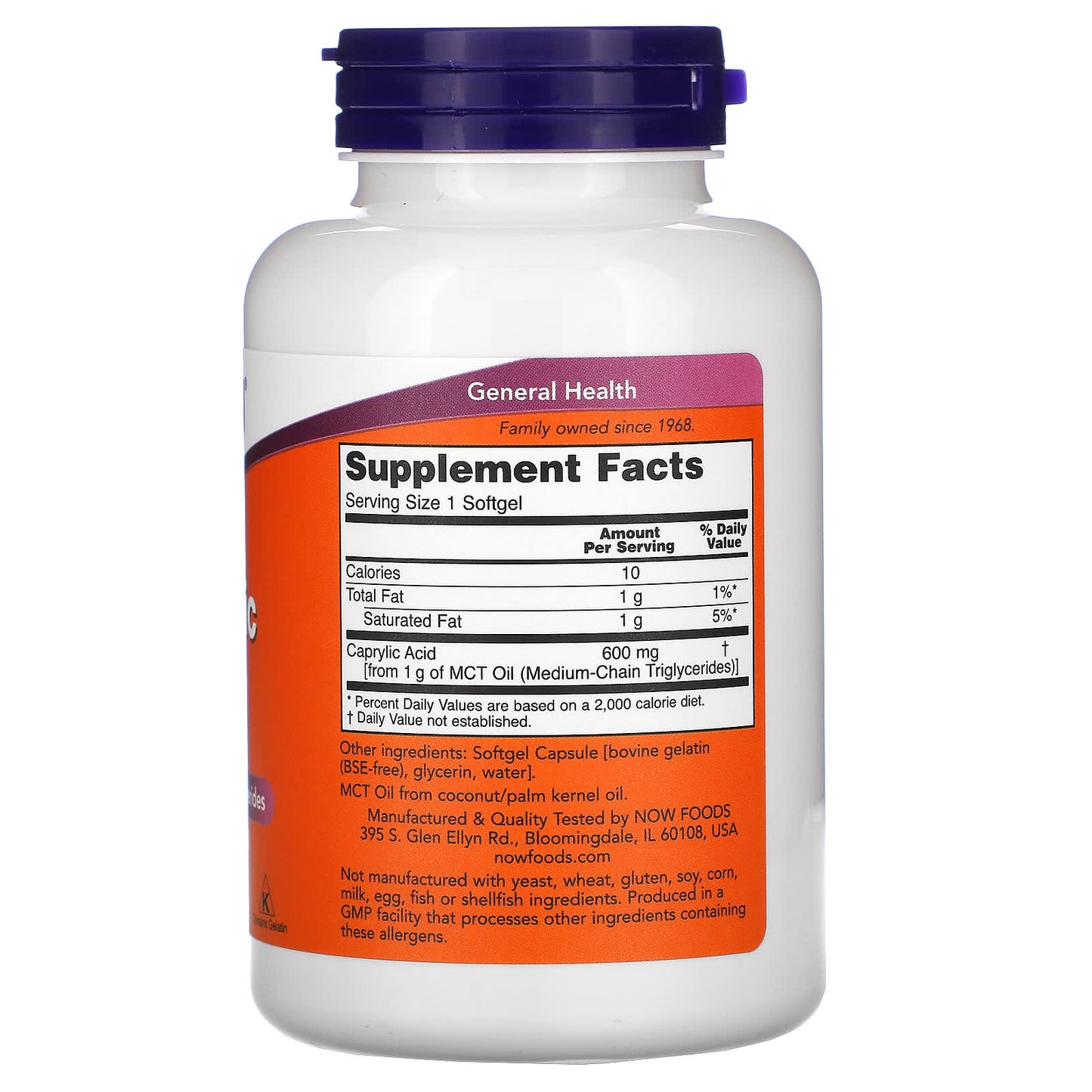 Now Foods, Caprylic Acid 600 mg, 100 Softgels UPC 733739033475 | HiLife Vitamins