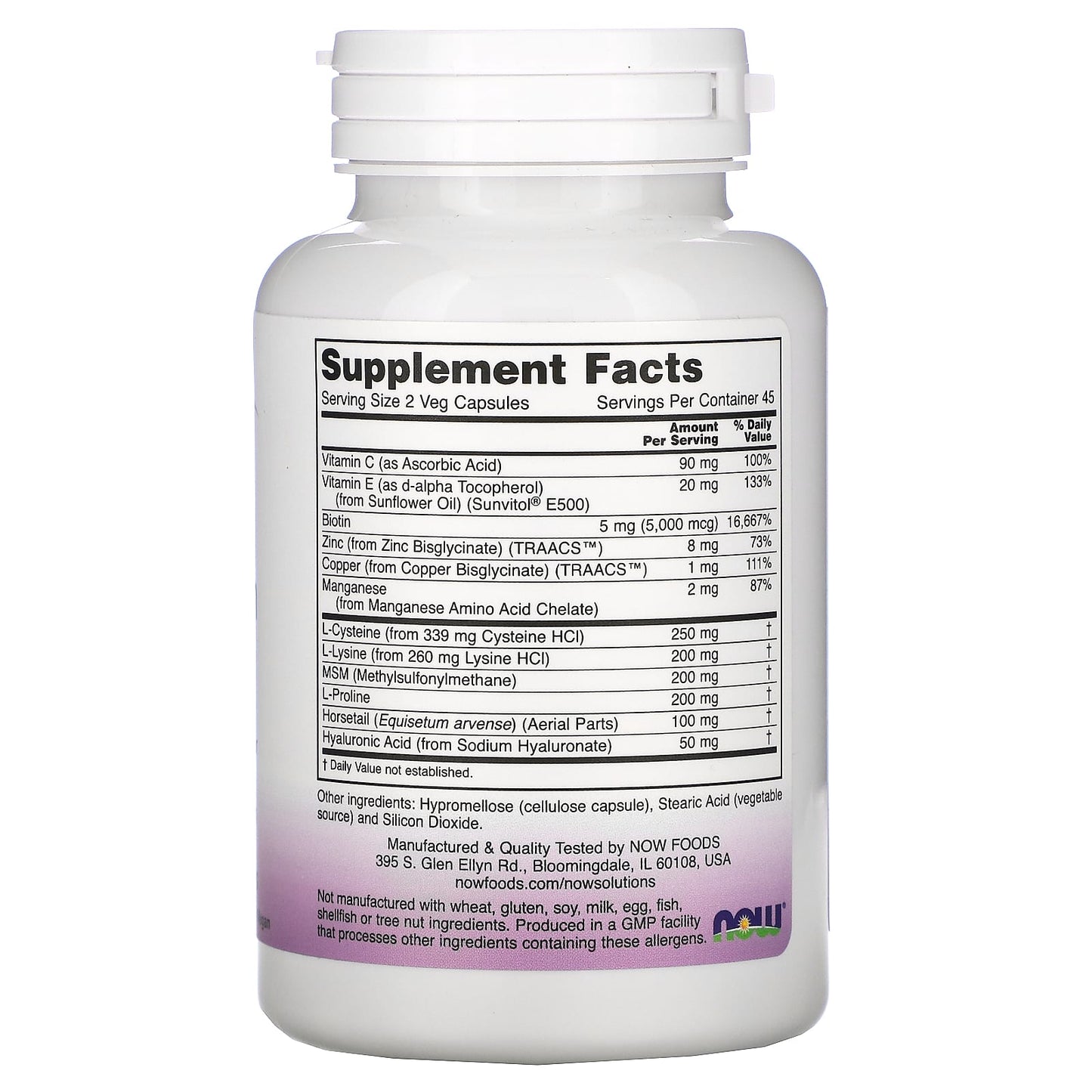 Now Foods, VEGAN HAIR, SKIN & NAILS, 90 Veg Caps UPC 733739033819 | HiLife Vitamins