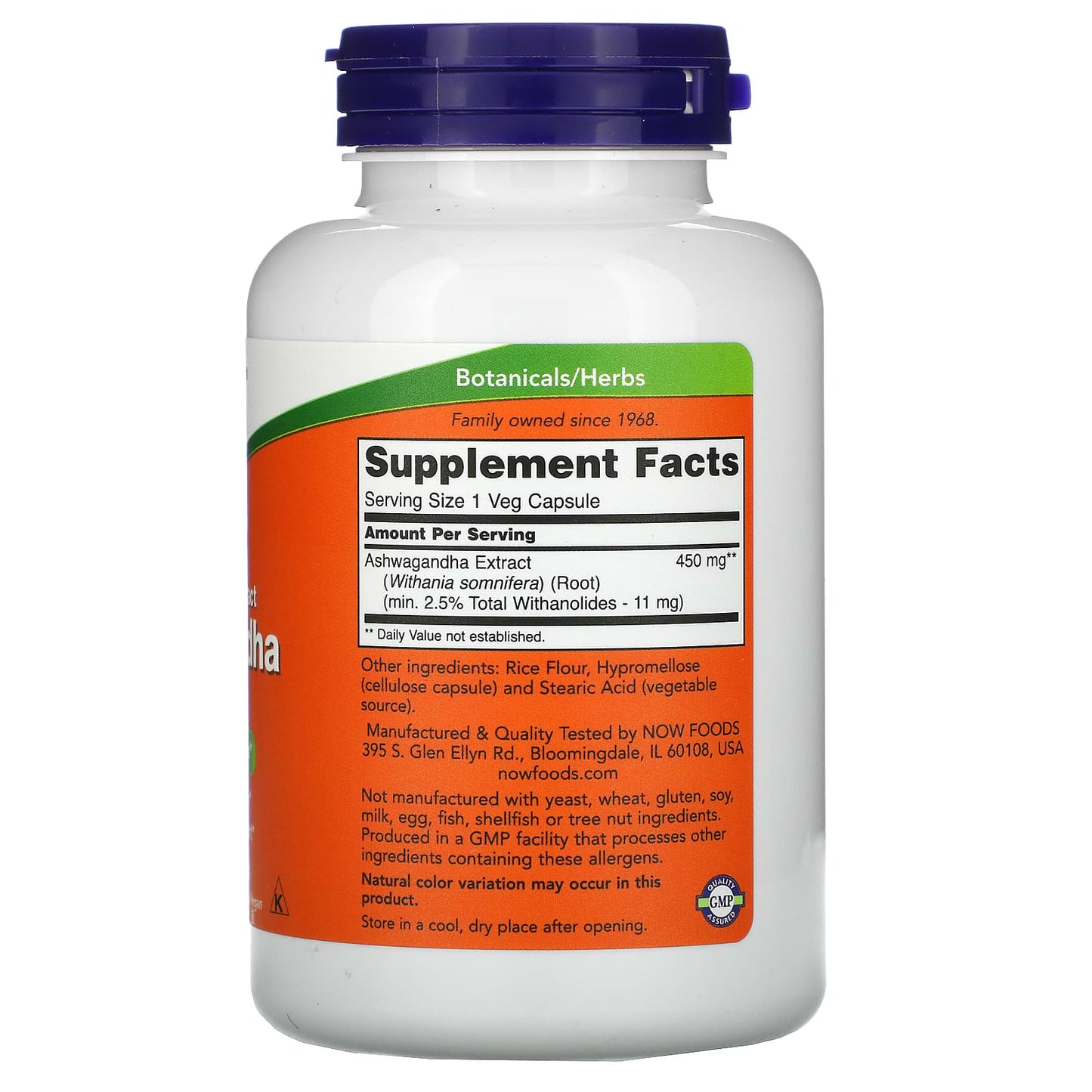 Now Foods, Ashwagandha Extract 450mg, 180 Vegetarian Capsules UPC 733739045935 | HiLife Vitamins