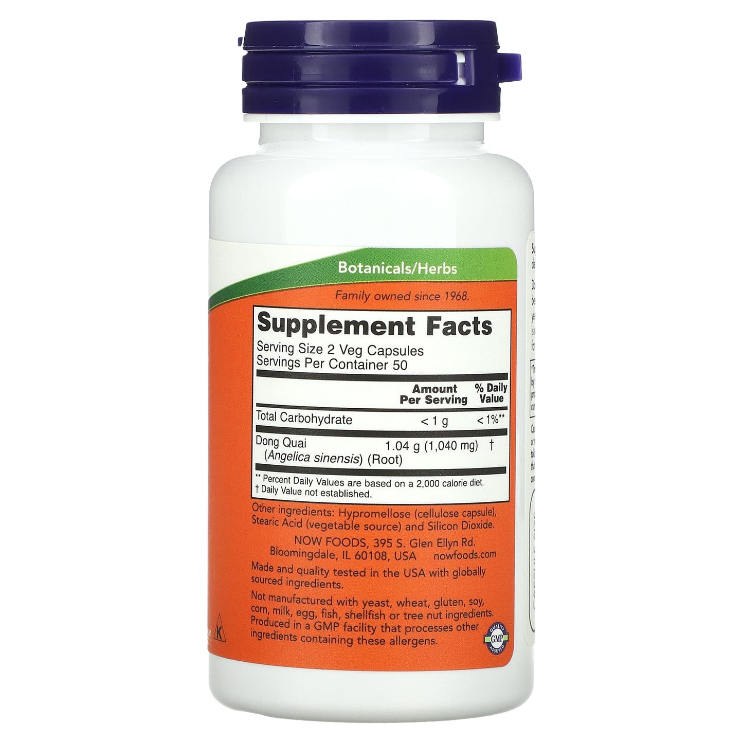 Now Foods, Dong Quai 520 mg, 100 Capsules UPC 733739046550 | HiLife Vitamins