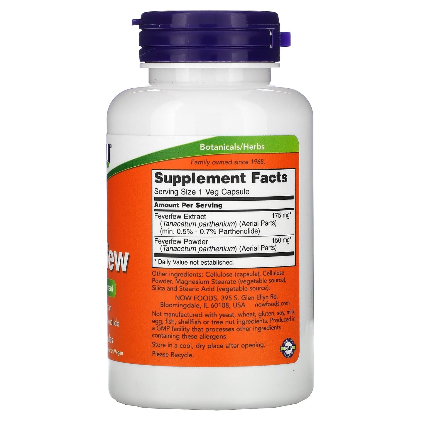 Now Foods, Feverfew 400 mg, 100 Veg Capsules UPC 733739046703 | HiLife Vitamins