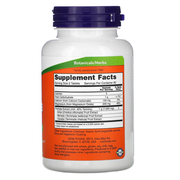 Now Foods, TRIPHALA 500MG 120, 120 Tablets UPC 733739047649 | HiLife Vitamins