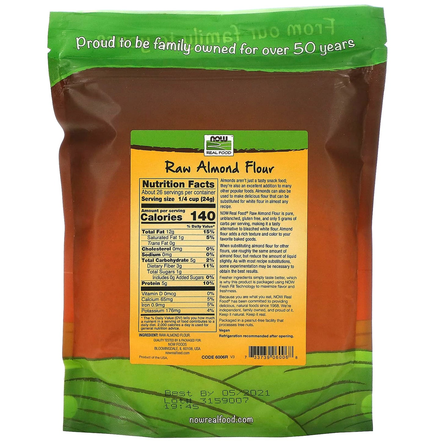 Now Foods, Almond Flour Pure, 22 OZ OZ UPC 733739060068 | HiLife Vitamins