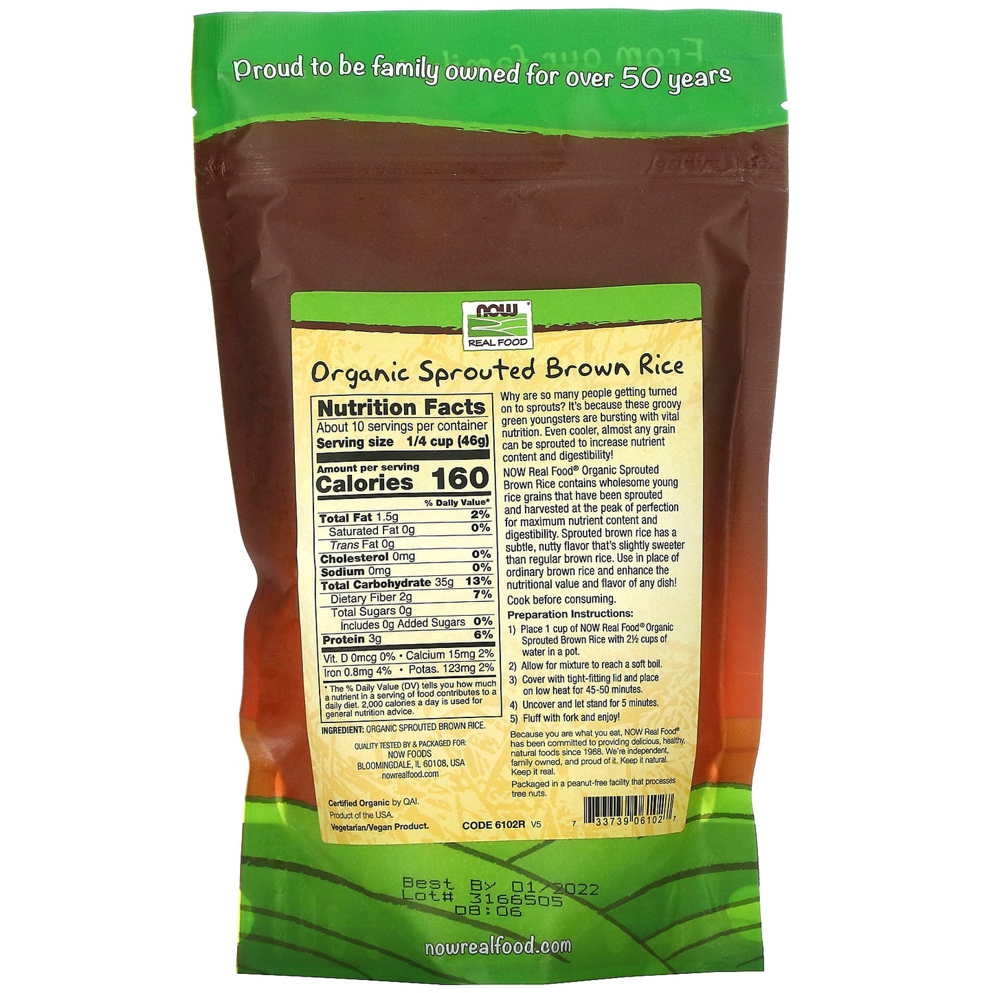 Now Foods, Sprout Brown Rice Organic, 16 OZ OZ UPC 733739061027 | HiLife Vitamins