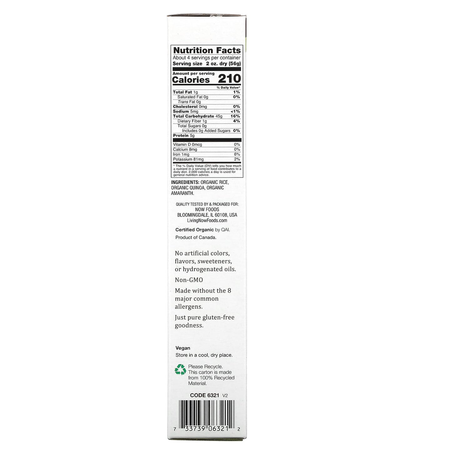 Now Foods, Quinoa Macaroni Pasta Gluten Free Organic, GF OZ UPC 733739063212 | HiLife Vitamins