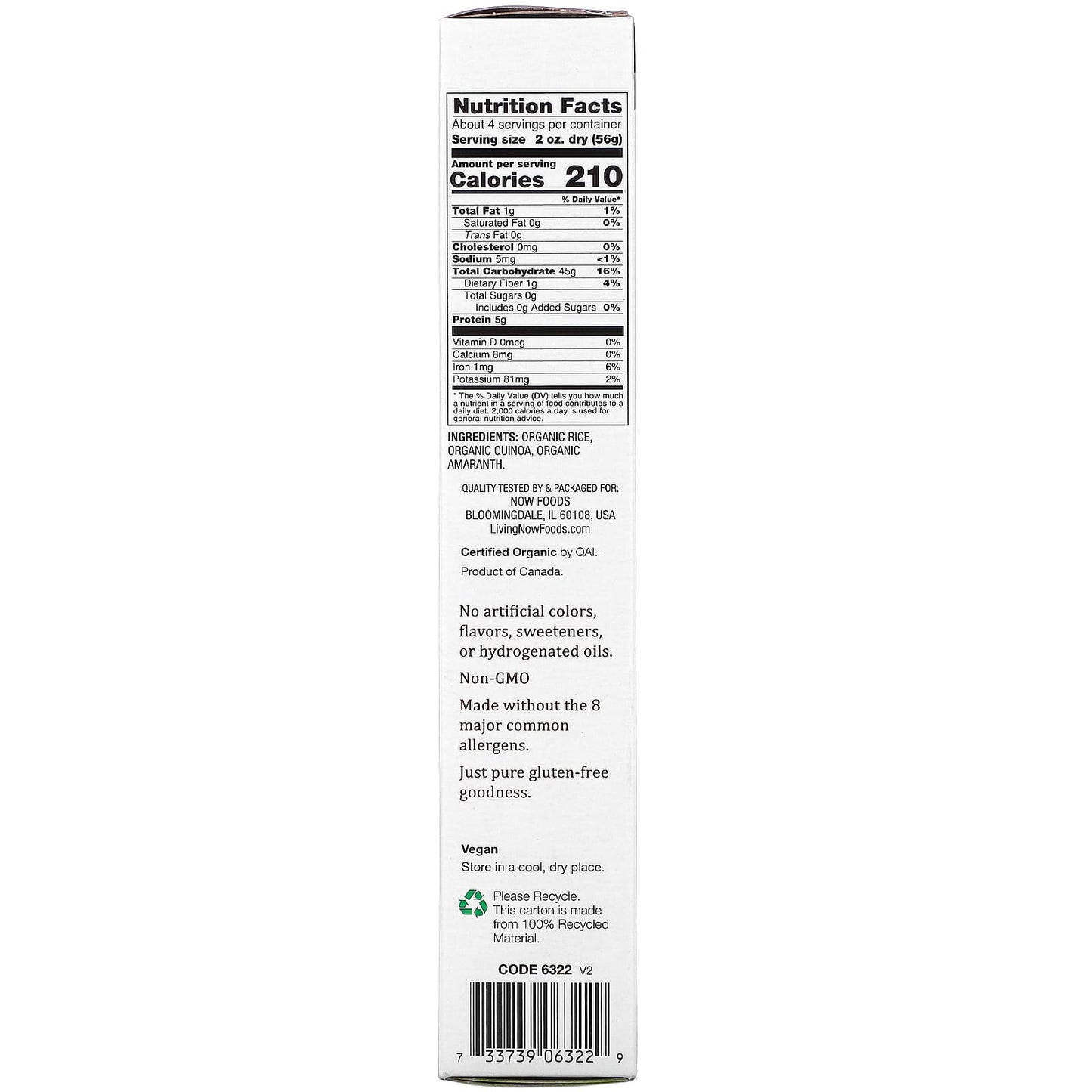 Now Foods, Quinoa Penne Pasta Gluten Free Org, 8 OZ OZ UPC 733739063229 | HiLife Vitamins