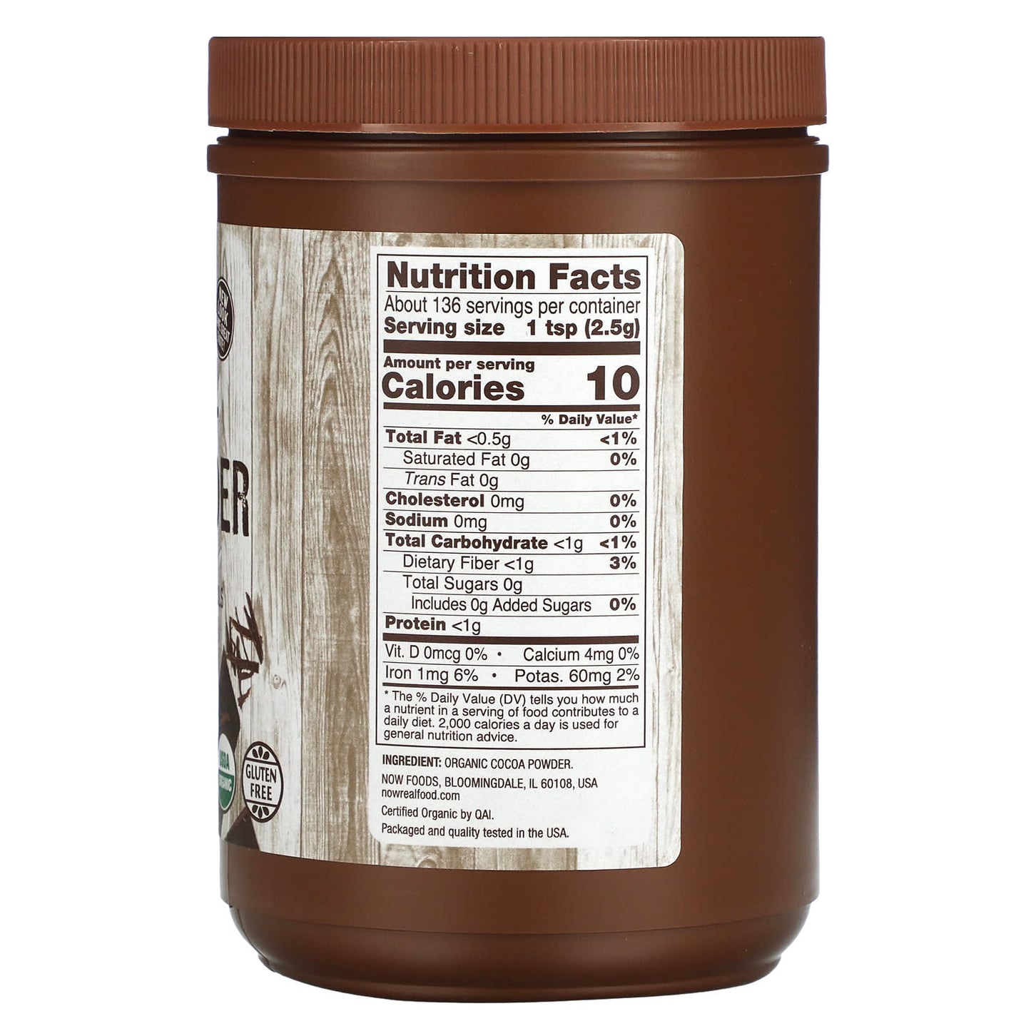 Now Foods, Cocoa Powder Pure Organic, 12 Oz UPC 733739066725 | HiLife Vitamins