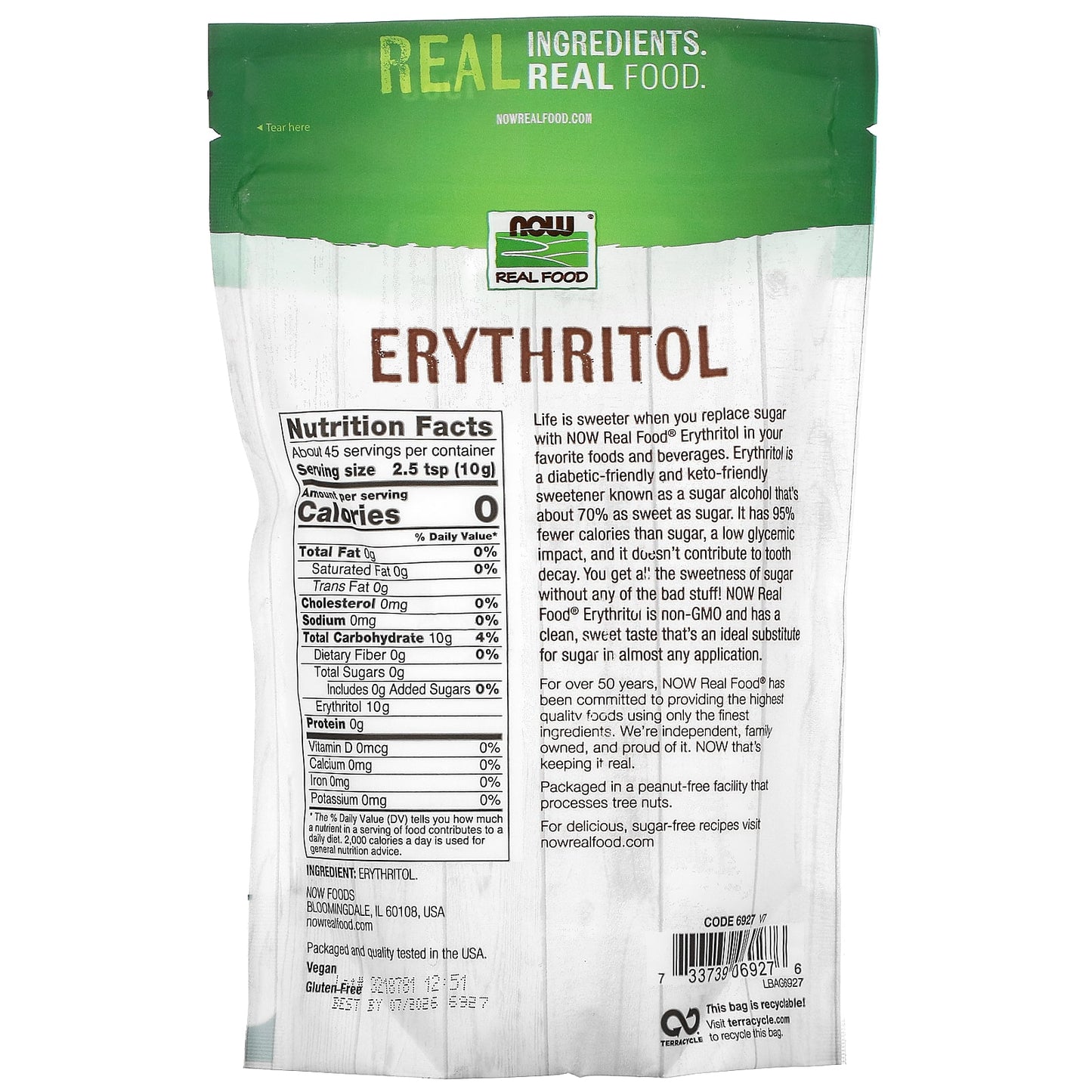 Now Foods, Real Food, Erythritol, 1 Lb UPC 733739069276 | HiLife Vitamins