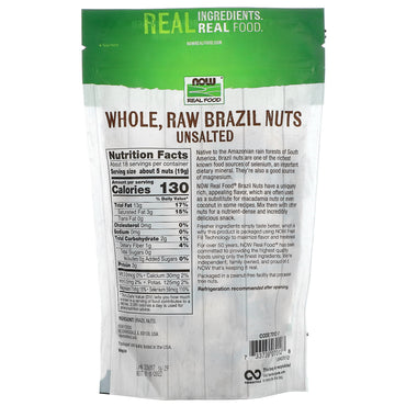 Now Foods, Real Food, Raw Brazil Nuts, Whole, Unsalted, 12 oz UPC 733739070128 | HiLife Vitamins