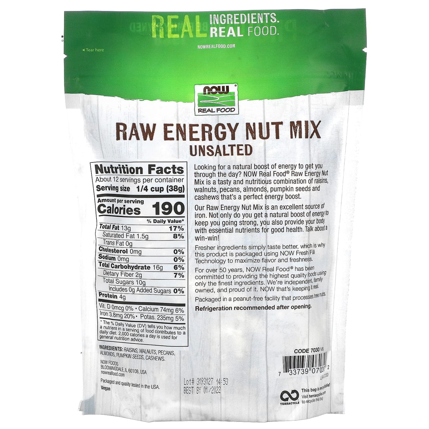 Now Foods, Raw Energy Nut Mix, 1 UPC 733739070302 | HiLife Vitamins