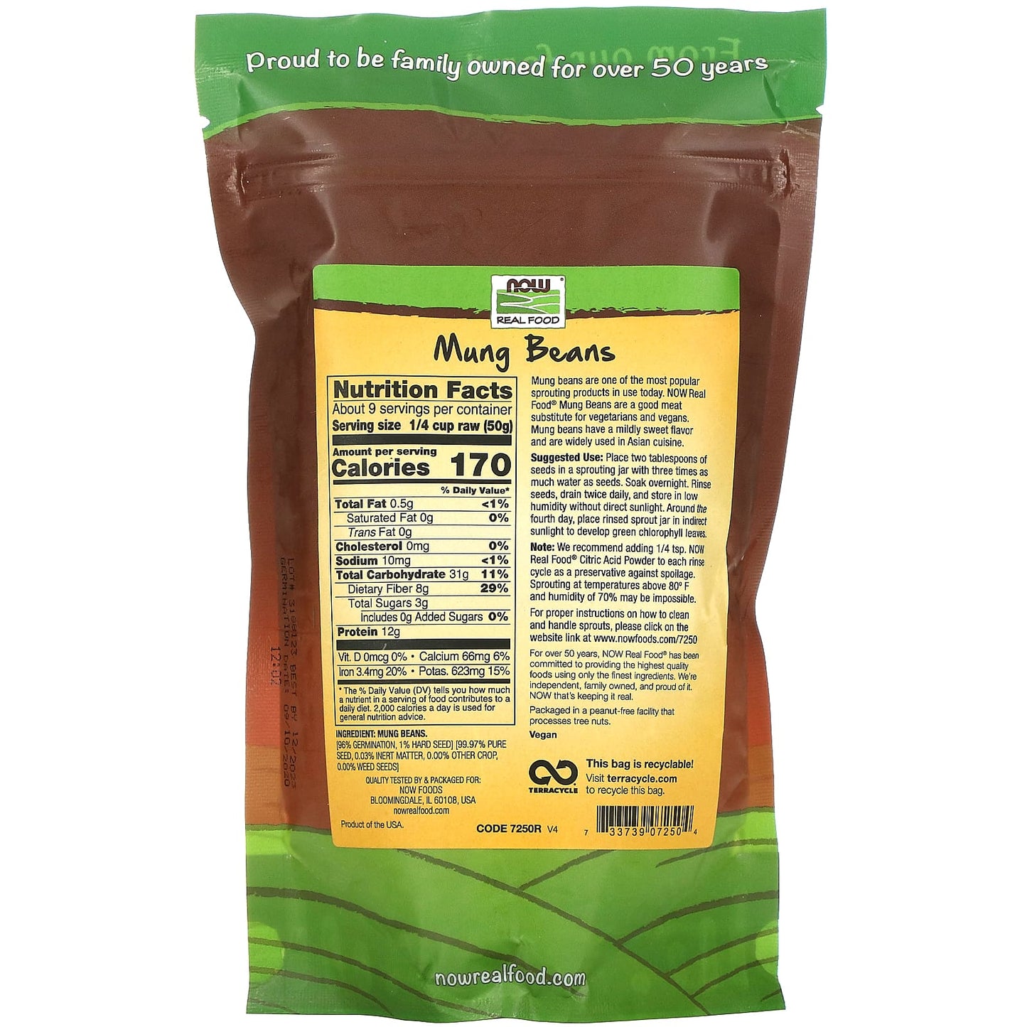 Now Foods, Mung Beans Sprout, 1 lb. LB UPC 733739072504 | HiLife Vitamins