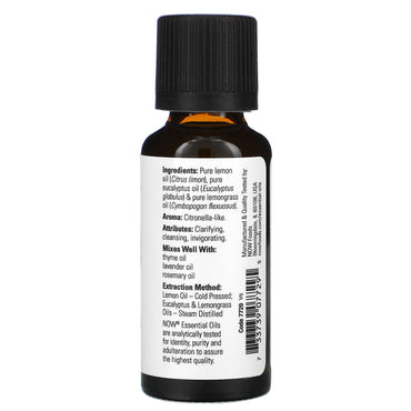 Now Foods, Essential Oils, Lemon & Eucalyptus Blend, 1 fl oz (30 ml) UPC 733739077295 | HiLife Vitamins