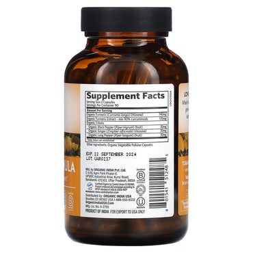 Organic India, Turmeric, 180 Vegetarian Capsules UPC 801541512485 | Hilife Vitamins
