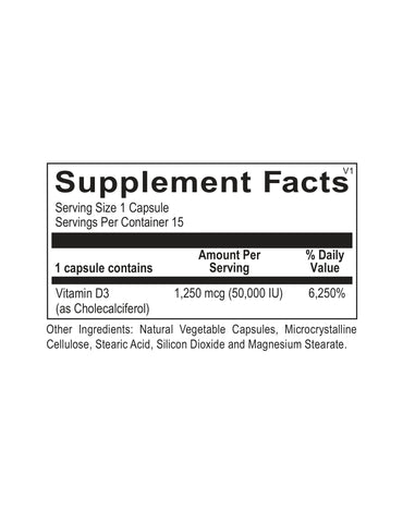 Ortho Molecular, Vitamin D3 50000 IU 1 Box, 15 Capsules UPC 615033011031 | HiLife Vitamins