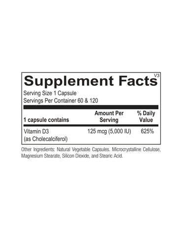 Ortho Molecular, Vitamin D 5000 IU, 120 Capsules UPC 615033011161 | HiLife Vitamins
