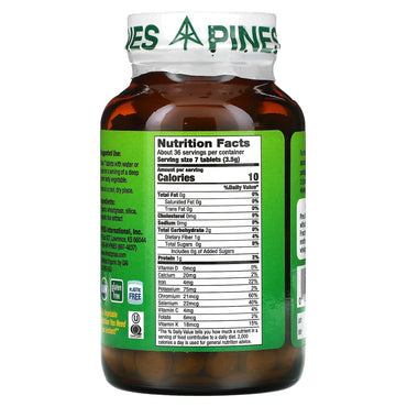 Pines, Wheat Grass 500mg, 250 Tablets UPC 043952000025 | HiLife Vitamins
