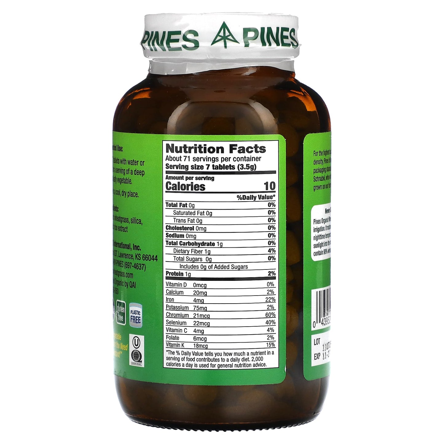 Pines, Wheat Grass 500mg, 500 Tablets UPC 043952000032 | Hilife Vitamins