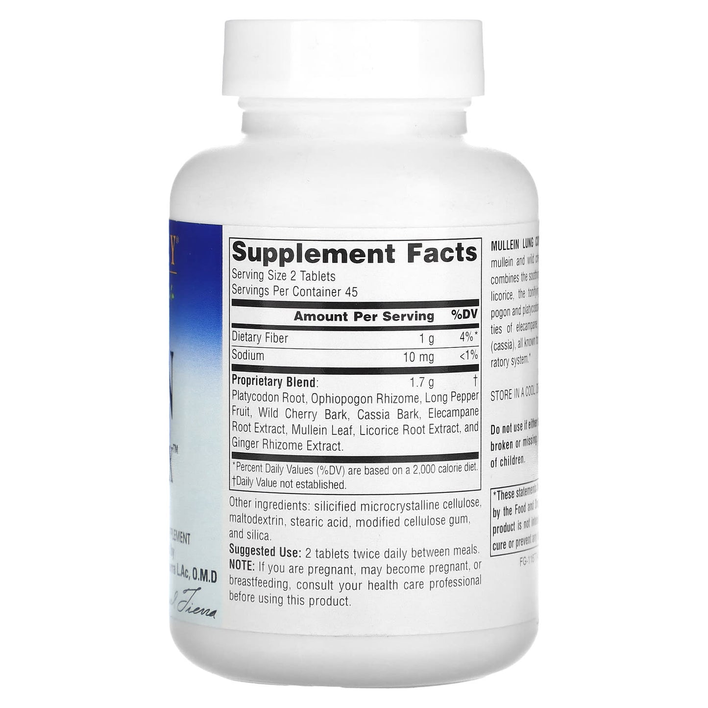 Planetary Herbals, Mullein Lung Complex 850 mg, 90 Tablets UPC 021078100027 | Hilife Vitamins