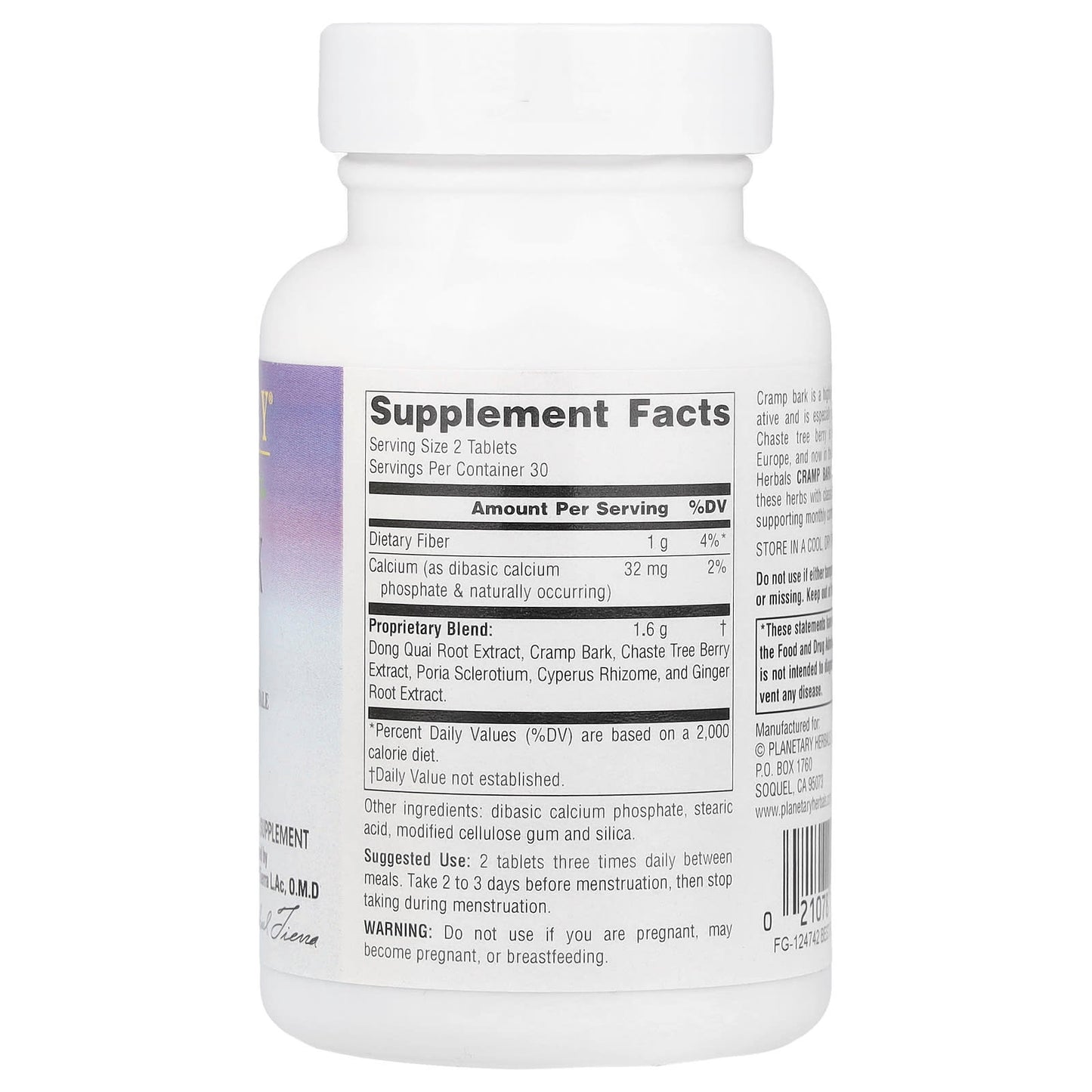 Planetary Herbals, Cramp Bark Comfort™ 800 mg, 60 Tablets UPC 021078100171 | Hilife Vitamins