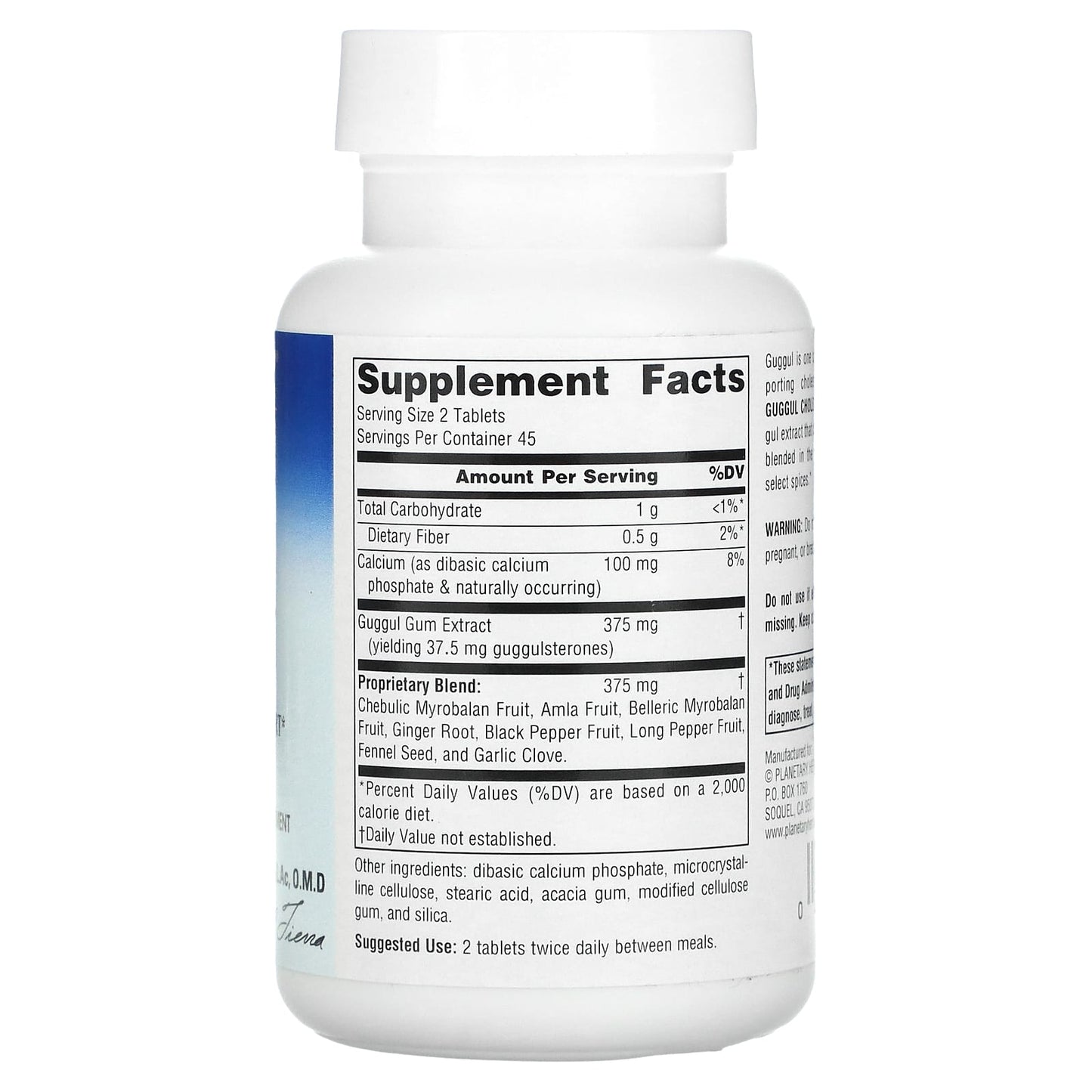 Planetary Herbals, Guggul Cholesterol Compound™ 375 mg, 90 Tablets UPC 021078101284 | Hilife Vitamins