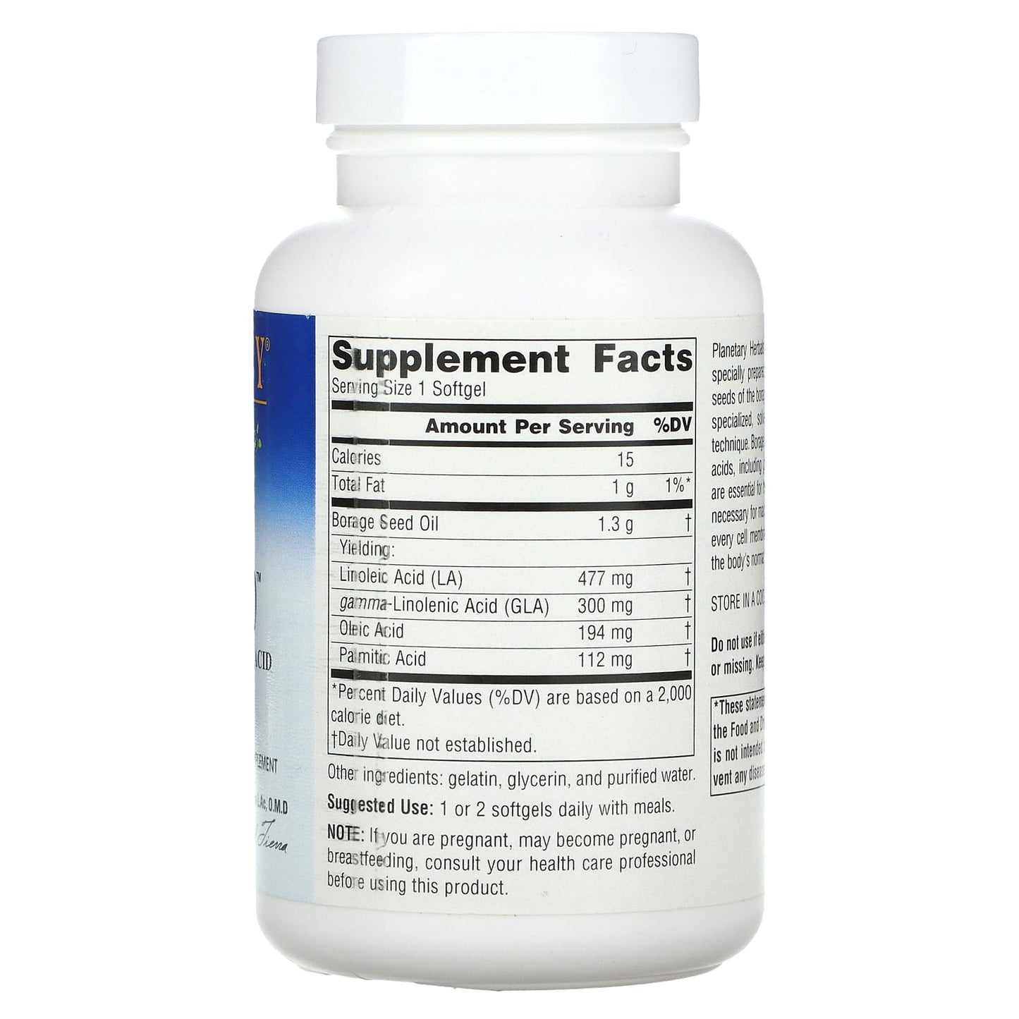 Planetary Herbals, Borage Super Gla 300 1300 mg, 60 Softgels UPC 021078103615 | HiLife Vitamins