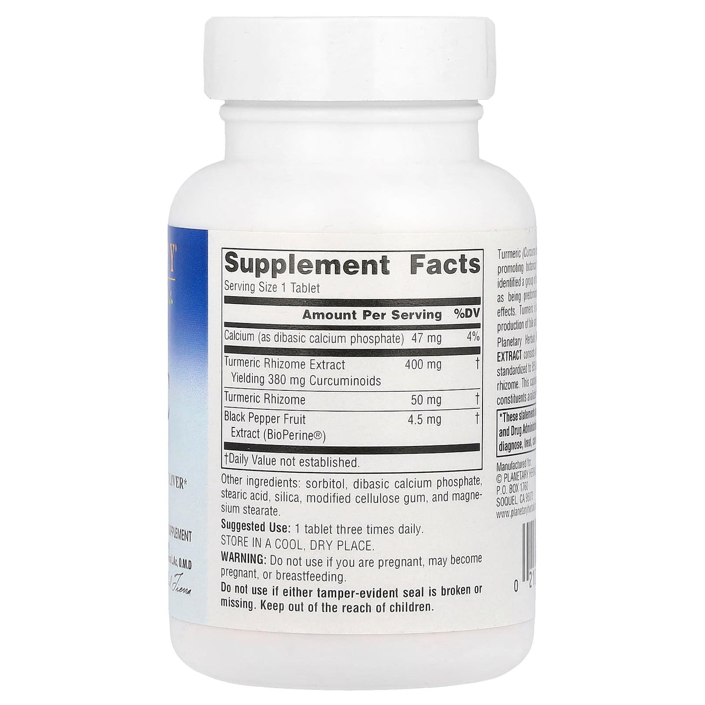 Planetary Herbals, Turmeric Extract, Full Spectrum™ 450 mg, 60 Tablets UPC 021078103981 | Hilife Vitamins