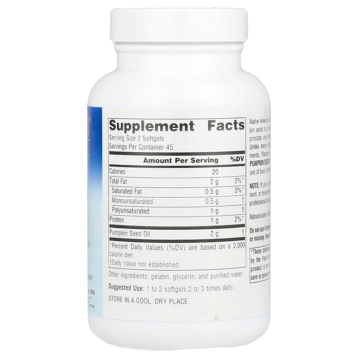 Planetary Herbals, Pumpkin Seed Oil, Full Spectrum 1000 mg, 90 Softgels UPC 021078104223 | Hilife Vitamins