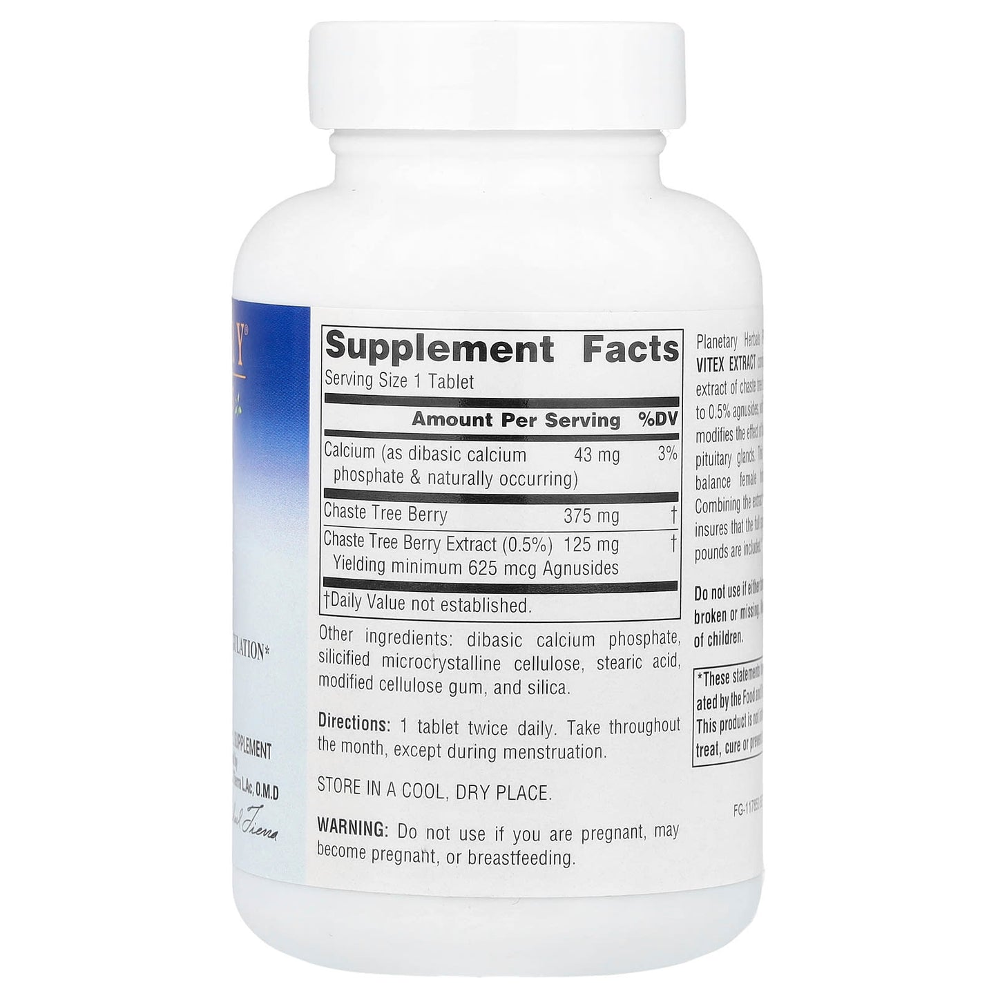 Planetary Herbals, Vitex Extract, Full Spectrum™ 500 mg, 120 Tablets UPC 021078104247 | Hilife Vitamins