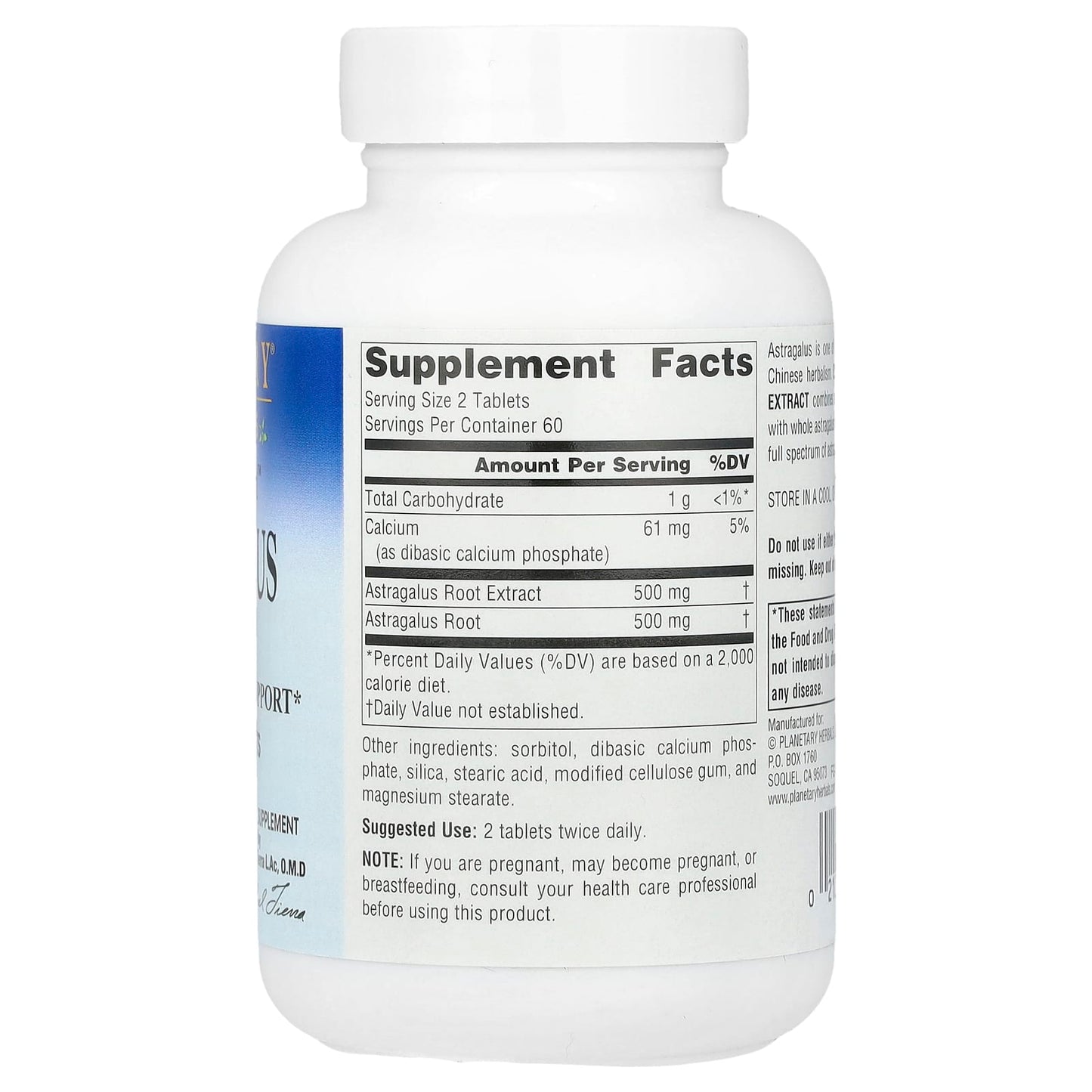 Planetary Herbals, Astragalus Extract, Full Spectrum 500 mg, 120 Tablets UPC 021078104377 | Hilife Vitamins