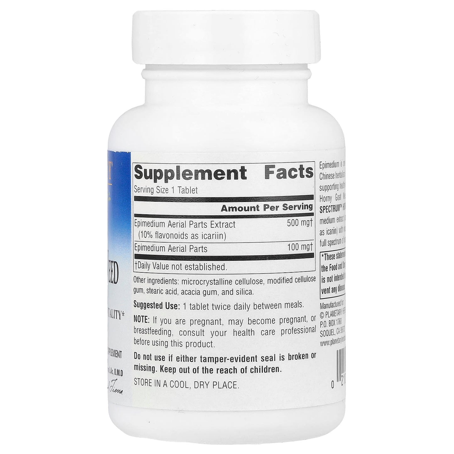 Planetary Herbals, Horny Goat Weed, Full Spectrum™ 600 mg, 90 Tablets UPC 021078104827 | Hilife Vitamins