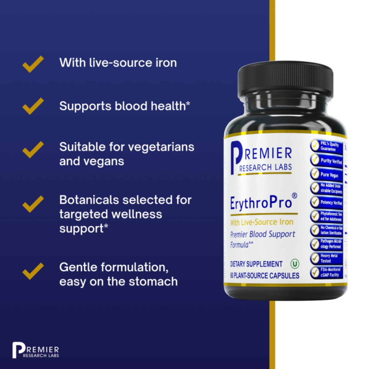 Premier Research Labs, ErythroPro, 60 Plant-Source Capsules UPC 807735021849 | Hilife Vitamins