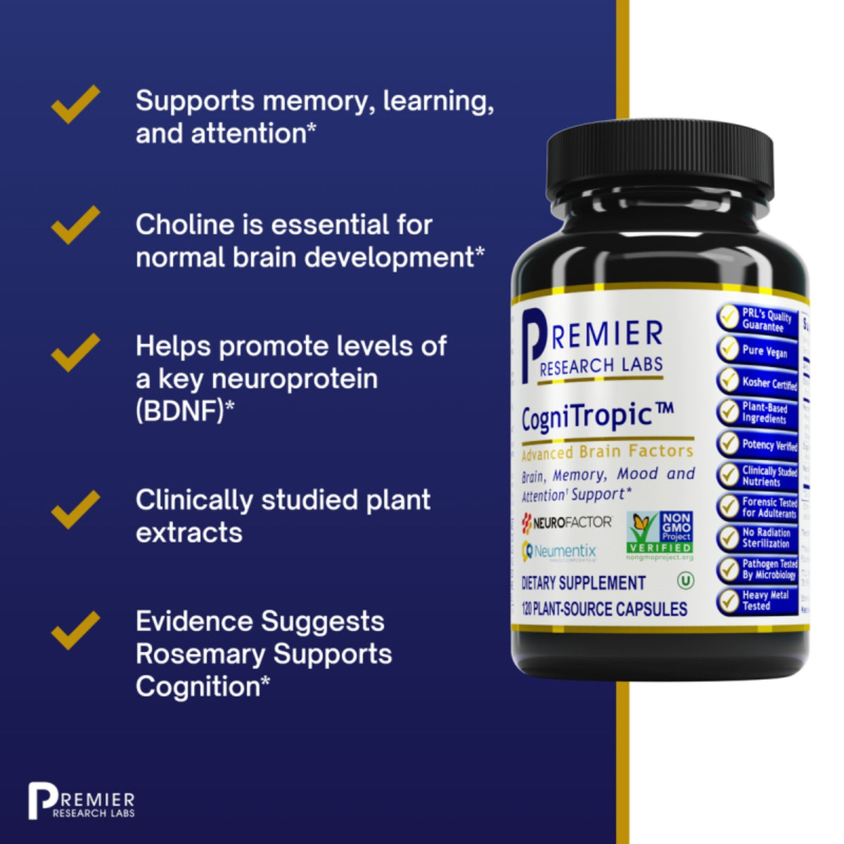 Premier Research Labs, Cognitropic, 120 Plant-Source Capsules UPC 807735021931 | Hilife Vitamins